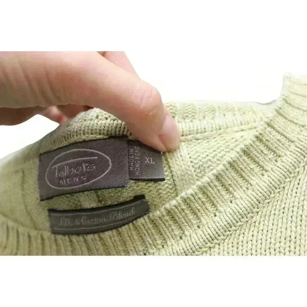 Vintage Talbots Men's Sweater Size XL Silk Cotton Cable Knit Pastel Green Preppy - Picture 8 of 12